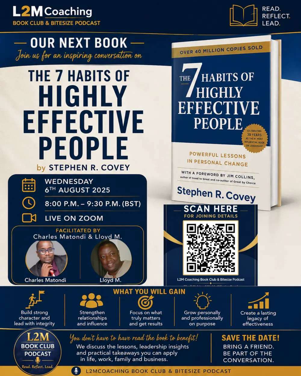 L2M Coaching Book Club & Bitesize Podcast – The 7 Habits of Highly Effective People event poster